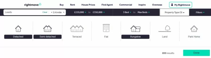 Rightmove Search Settings