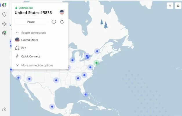 NordVPN Connected To US VPN Server