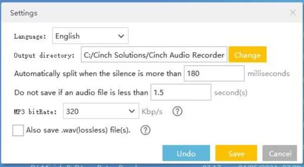 Cinch Audio Settings